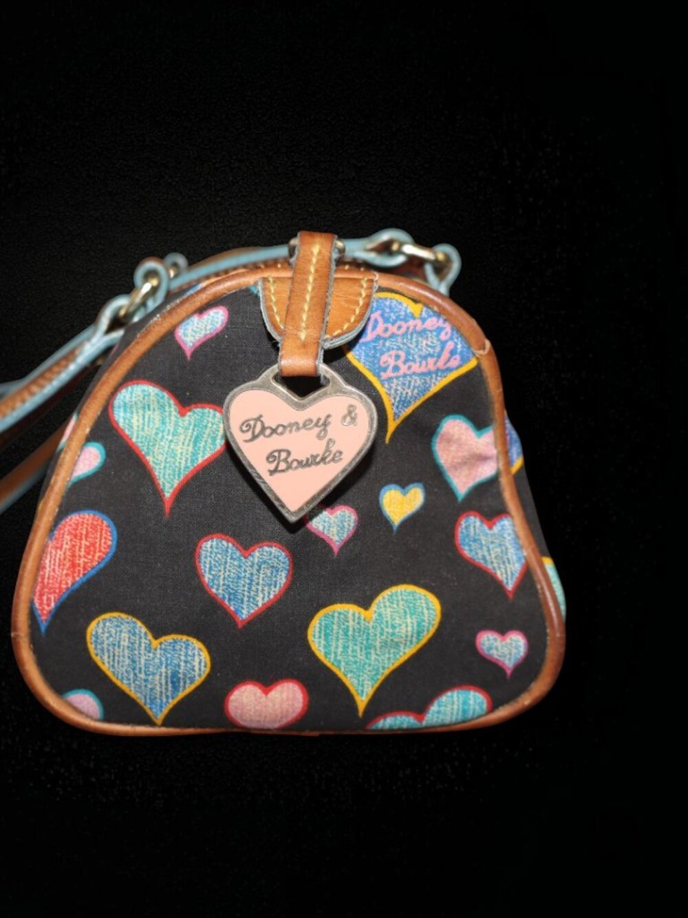 Vintage Dooney & Bourke Doodle Double Handle Multicolor Heart Barrel Bag - Picture 2 of 16
